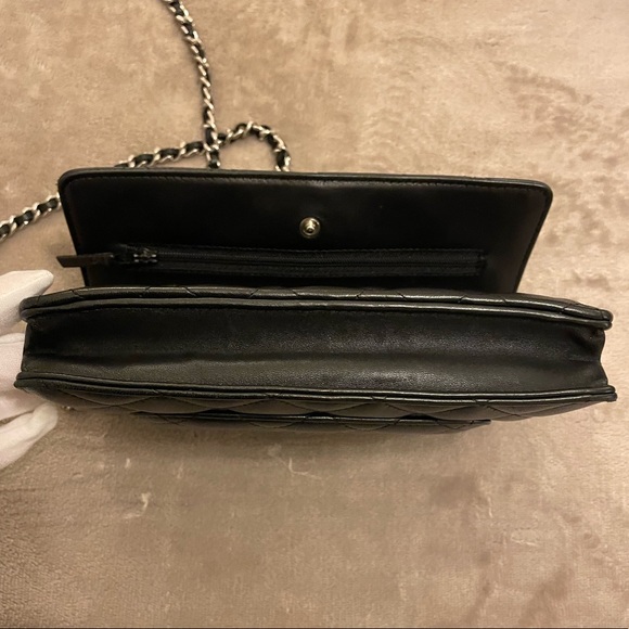 Chanel Lambskin Quilted Wallet On Chain Black with Silver hardware PRELOVED - Picture 6 of 14
